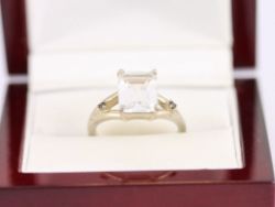 EMERALD CUT SOLITAIRE RING STERLING SILVER ONYX LADIES SIZE N 1/2 925 3.9G AX64