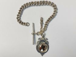 ANTIQUE ALBERT CHAIN STERLING SILVER FOB T BAR 7.75