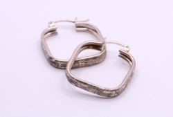 LADIES STERLING SILVER DROP EARRINGS SQUARE VINTAGE TEXTURED GIFT 3G AAC476