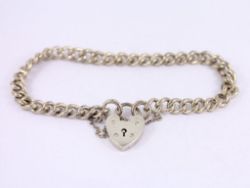 CURB CHAIN BRACELET STERLING SILVER HEART PADLOCK CLASP 7