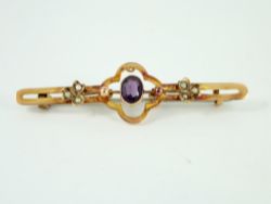 VINTAGE AMETHYST & SEED PEARL BROOCH 9CT GOLD LADIES STUNNING 375 2G EX76