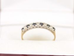 DIAMOND AND SAPPHIRE RING 9CT GOLD LADIES SIZE M 375 1.4G H32