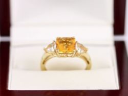 CITRINE TRILOGY RING STERLING SILVER LADIES GOLD SIZE O 925 2.9G AX96