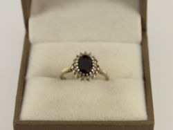 DIAMOND SAPPHIRE RING 9CT WHITE GOLD LADIES SIZE I 1/4 375 2.3G IC91