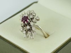 DIAMOND & RUBY CLUSTER RING 18CT WHITE GOLD LADIES SIZE N 1/2 750 7.1G EY36