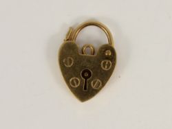 VINTAGE HEART PADLOCK CLASP 9CT YELLOW GOLD 375 1.5G ID32