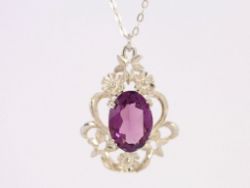 AMETHYST FLORAL PENDANT STERLING SILVER LADIES NECKLACE 925 5.4G SJ7