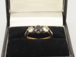 DIAMOND & SAPPHIRE RING 18CT GOLD LADIES SIZE H 1/4 750 2.4G IF5
