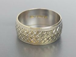 PATTERNED WEDDING BAND 18CT WHITE GOLD RING LADIES SIZE L 1/2 750 4.8G IF91