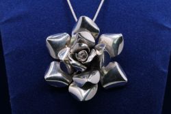 925 STERLING SILVER OMEGA NECKLACE ROSE FLOWER PENDANT LENGTH 16