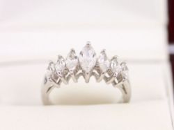 SEVEN STONE MARQUISE RING STERLING SILVER LADIES SIZE P 1/2 925 4.2G AX63