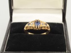 ANTIQUE DIAMOND & SAPPHIRE RING 18CT GOLD LADIES SIZE I 1/4 750 2.8G IF2