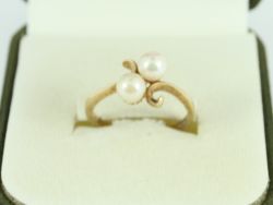 PEARL CROSSOVER RING 9CT GOLD LADIES STUNNING SIZE M 1/4 375 1.9G FR77
