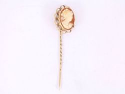 CAMEO TIE PIN 9CT GOLD BROOCH LADIES VINTAGE STUNNING 375 2.6G BA17