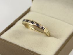 DIAMOND AND SAPPHIRE HALF ETERNITY RING 9CT GOLD LADIES SIZE R 375 2.6G IE4