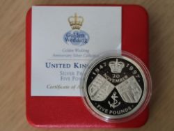1997 GOLDEN WEDDING £5 FIVE POUND SILVER PROOF COIN BOX COA X19