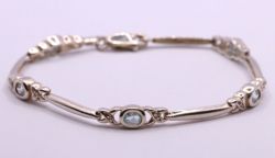 AQUAMARINE GEMSTONE STERLING SILVER BRACELET 7.2