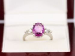 AMETHYST TRILOGY RING STERLING SILVER LADIES STUNNING SIZE O 925 3.6G AX88