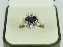 DIAMOND & SAPPHIRE CLUSTER RING 18CT WHITE GOLD LADIES SIZE N 1/2 750 5.3G EY61