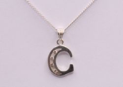 SIMULATED DIAMOND LETTER C PENDANT CHAIN NECKLACE STERLING SILVER 2G AAC164