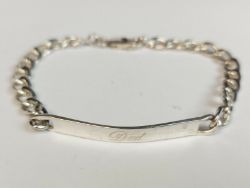 DAD IDENTITY NAME TAG BRACELET STERLING SILVER GENTS CURB CHAIN 9