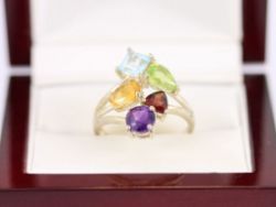 MULTI GEMSTONE RING STERLING SILVER LADIES STUNNING SIZE P 1/2 925 3.6G AX87