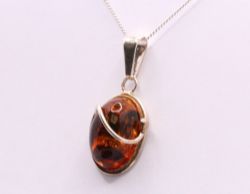 AMBER GEMSTONE PENDANT CUBAN CHAIN NECKLACE 19.5