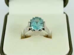 SKY BLUE TOPAZ & DIAMOND RING 18CT WHITE GOLD LADIES SIZE M 1/2 750 6.5G EY32