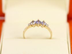 AMETHYST TRILOGY RING 9CT GOLD LADIES STUNNING SIZE N 1/2 375 1.4G BF49