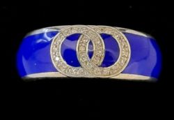 CERAMIC & 0.10CT DIAMOND RING/ BLUE STERLING SILVER