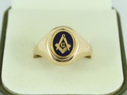 MASONIC SIGNET SWIVEL RING GENTS 9CT GOLD SIZE V 1/2 375 5.5G ET6