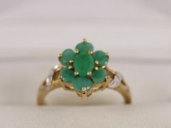 DIAMOND AND EMERALD RING 9CT GOLD LADIES SIZE N 1/2 375 3G BU60