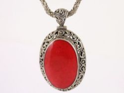 RED AGATE PENDANT STERLING SILVER LADIES STUNNING NECKLACE 925 67G CR94
