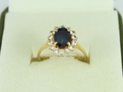 DIAMOND AND SAPPHIRE HALO RING 18CT GOLD LADIES SIZE L 1/2 750 3.2G ET13