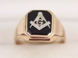 MASONIC SIGNET RING 14K GOLD GENTS VINTAGE SIZE V 1/4 585 6.9G BO94