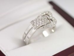 DIAMOND HEART BUCKLE RING 18CT WHITE GOLD LADIES SIZE N 1/2 750 U89