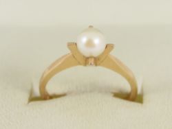 PEARL SOLITAIRE RING 14K YELLOW GOLD LADIES SIZE L 1/2 585 2.6G EU2