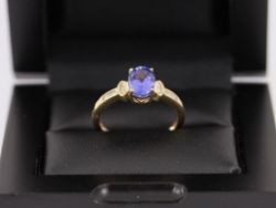 DIAMOND AND TANZANITE RING 9CT GOLD LADIES SIZE R 1/2 375 2.8G SH33