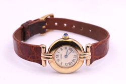 MUST DE CARTIER VERMEIL ARGENT 925 WATCH 25MM LEATHER STRAP 8.25