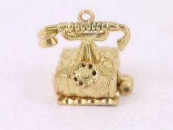 TELEPHONE CHARM OPENING VINTAGE 9CT GOLD 375 CHARMS PENDANT 4.8G BN69