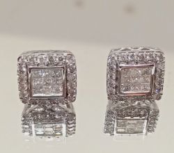 1CT DIAMOND CLUSTER EARRINGS/WHITE GOLD