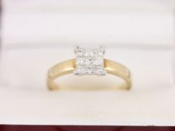 DIAMOND CLUSTER RING 9CT GOLD LADIES STUNNING SIZE P 375 2.6G BC24