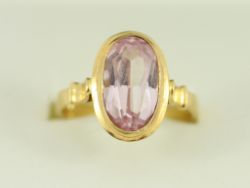 ROSE QUARTZ SOLITAIRE RING 18CT GOLD LADIES SIZE S 3/4 750 5.3G DE70