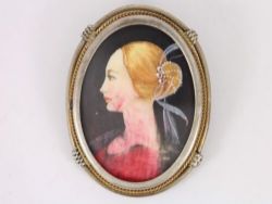 HAND PAINTED CAMEO PORTRAIT BROOCH 800 SILVER VINTAGE 7.3G CR95