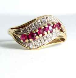RUBY & DIAMOND DRESS RING/14CT YELLOW GOLD