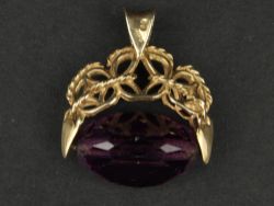 VINTAGE AMETHYST WATCH FOB ALBERT CHAIN 9CT GOLD 375 4.9G FJ1