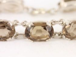 SMOKY QUARTZ TENNIS BRACELET STERLING SILVER LADIES STUNNING 925 22.8G CM33