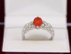 DIAMOND AND HESSONITE GARNET RING 9CT WHITE GOLD LADIES SIZE T 375 3G AH56