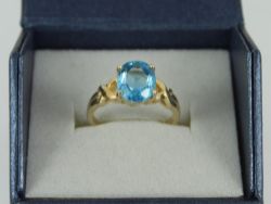 SWISS BLUE TOPAZ RING 9CT GOLD LADIES STUNNING SIZE N 375 2.9G FE21