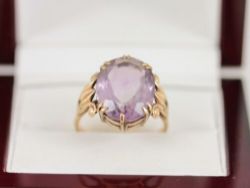 AMETHYST SOLITAIRE RING 9CT GOLD LADIES STUNNING VINTAGE SIZE N 1/2 375 AD55